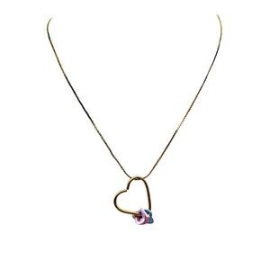 Lady Remington Gold Heart Pendant Necklace with Pastel Charms, Dainty Vintage